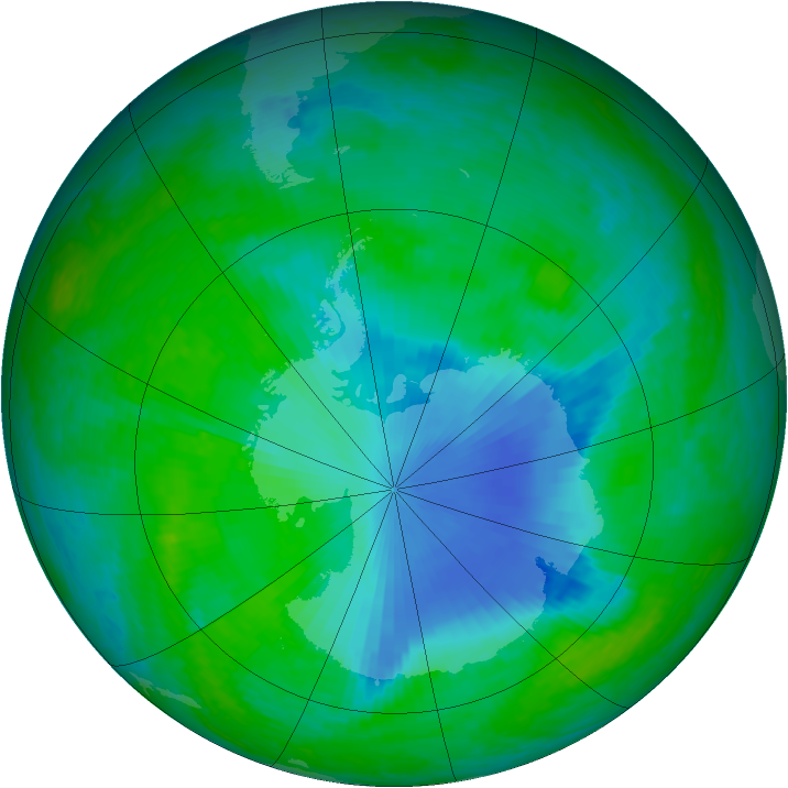 Antarctic ozone map for 15 December 2001